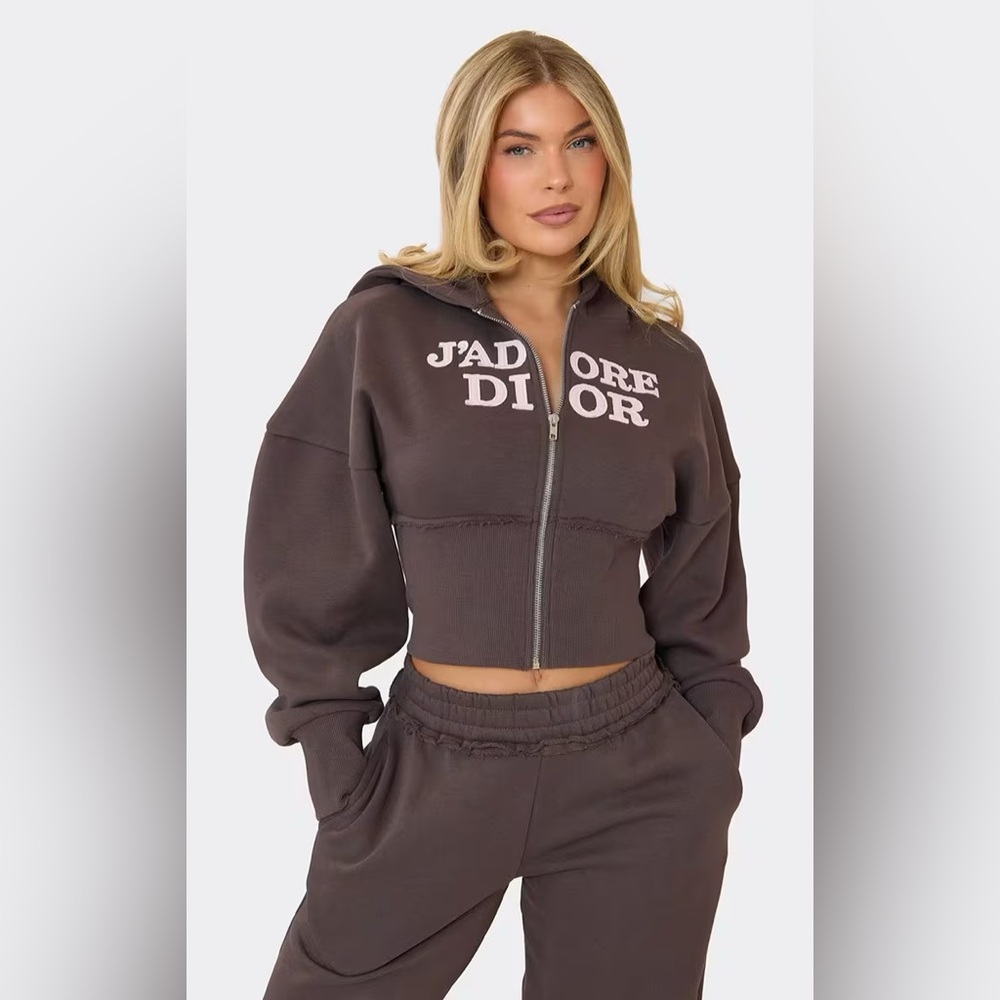 “J’adore Dior” zip hoodie in brown